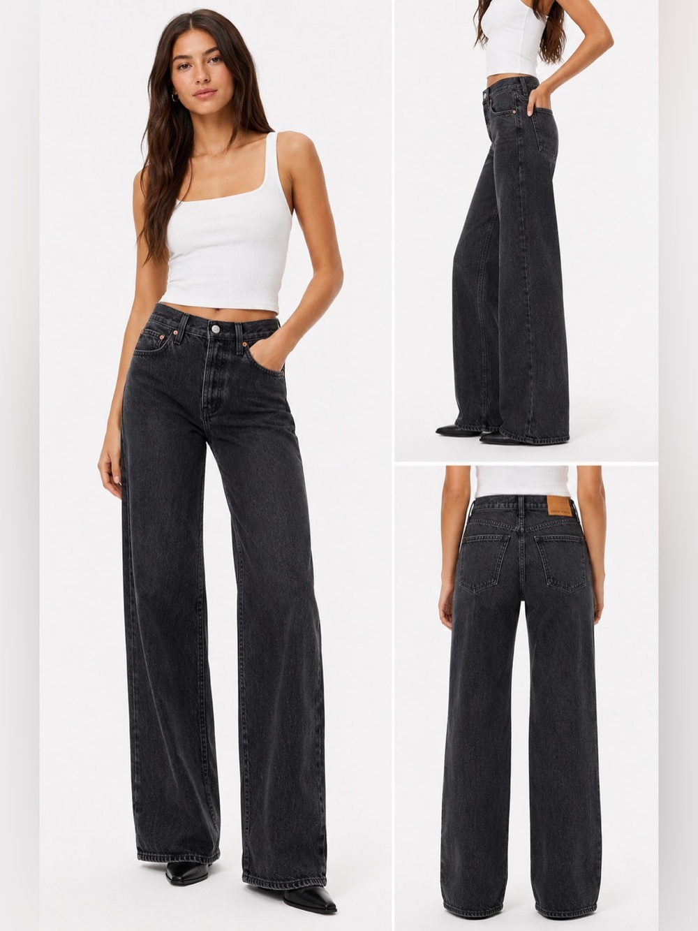 Denim Forum The Farrah High Rise Wide Leg 28L Jeans Black Size 25